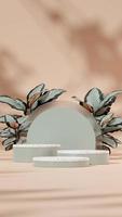 3D rendering mockup template terrazzo podium in portrait with green backdrop and calathea plants photo