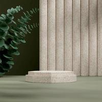 3d render template mock up of terrazzo podium in square with green plants in the background photo