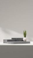 Dark grey concrete steps podium with snake plant decor in portrait 3d rendering mockup template photo