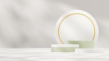 landscape frame 3d render mock up white and green podium with gold ring and shadow background photo