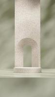 3d rendering mockup of terrazzo and white podium in portrait with arch and green background photo