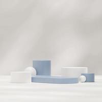 3d rendering template mockup of white and blue podium in square with decorative shape and shadow photo