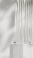3d rendering mockup template of frosted glass podium in portrait with white cloth and wall photo