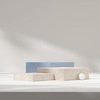 3d render landscape mock up blue and terrazzo texture podium in square with shadow background photo