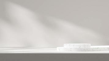 minimal 3d render mockup of marble podium in landscape with sun shadow and white wall photo