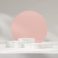 3d rendering mockup of terrazzo podium in square with pink backdrop and sun shadow background photo