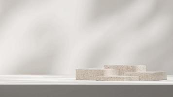 minimal 3d render mockup of terrazzo square podium in landscape with sun shadow in white wall photo