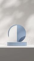 3d rendering rippling glass and circle backdrop blue podium in portrait with half white arch photo