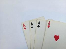 viejo, aburrido, póquer, o, ace, tarjeta, aislado, blanco, plano de fondo foto
