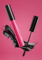 3d render of cosmetics mascara bottle with foundation cream for your products photo