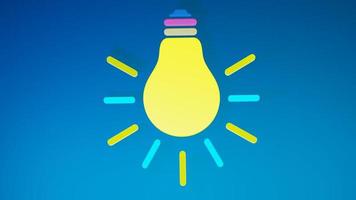 lámpara amarilla luminosa con rayos divergentes en diferentes direcciones sobre fondo azul. ilustración 3d foto