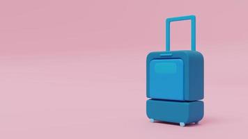 Travel suitcase on wheels on pink background, prepared for travel. 3D rendering. photo