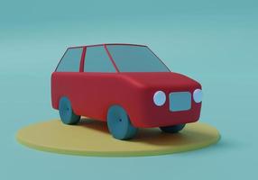 Red cartoon car on round stage in 3D space. photo