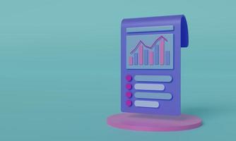 Growth chart on sheet with plan items. Analyze conduct of business with help of graphs and diagrams. 3D render. photo