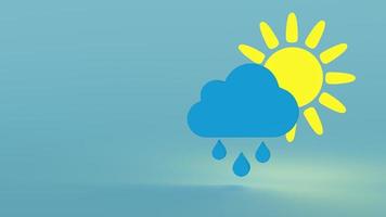 Yellow sun emits light, it is covered by blue cloud with drops. 3D rendering. photo