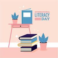 international literacy day lettering poster vector