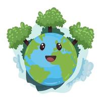 earth with trees kawaii vector