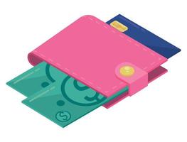 wallet with money isometric vector