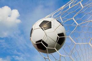 Soccer ball on goal with net photo