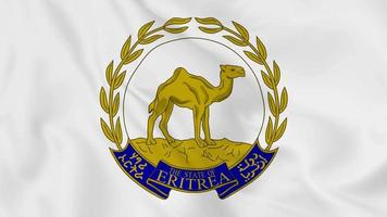 national emblem coat of arms or symbol of Eritrea in waving flag. smooth 4k video seemless loop