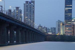 Seoul Han River Sunset View, Jamsil Railway Bridge photo