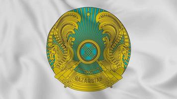 national emblem or symbol of Kazakhstan in waving flag. smooth 4k video seemless loop