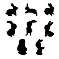 forma simple de siluetas de conejitos de pascua. conjunto vectorial de animales aislados en un fondo blanco vector