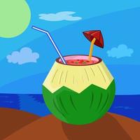 jugo de fruta vectorial con tazón de fruta de coco, adecuado para portadas de libros, volantes, camisetas, etc. vector