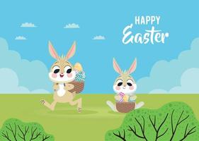 happy easter cute rabbits vector