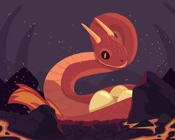 magical creature snake with eggs vector