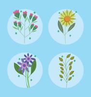 set of flowers and leaves vector