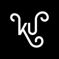 diseño de logotipo de letra ku sobre fondo negro. concepto creativo del logotipo de la letra de las iniciales ku. diseño de letras ku. ku diseño de letras blancas sobre fondo negro. logotipo de ku, ku vector