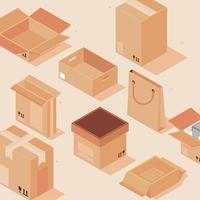 isometric carton packaging boxes vector