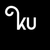 diseño de logotipo de letra ku sobre fondo negro. concepto creativo del logotipo de la letra de las iniciales ku. diseño de letras ku. ku diseño de letras blancas sobre fondo negro. logotipo de ku, ku vector