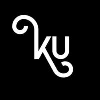 diseño de logotipo de letra ku sobre fondo negro. concepto creativo del logotipo de la letra de las iniciales ku. diseño de letras ku. ku diseño de letras blancas sobre fondo negro. logotipo de ku, ku vector