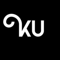 diseño de logotipo de letra ku sobre fondo negro. concepto creativo del logotipo de la letra de las iniciales ku. diseño de letras ku. ku diseño de letras blancas sobre fondo negro. logotipo de ku, ku vector