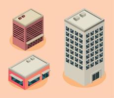 iconos de edificios isométricos vector