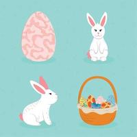 easter bunnies and basket vector