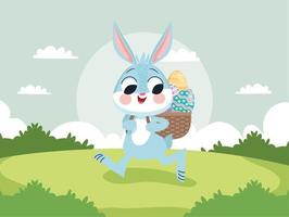 rabbit walking with easter eggs vector