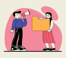 couple with megaphone and folder vector