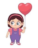 niña con corazón de globo vector