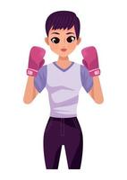 mujer con guantes de boxeo rosas vector