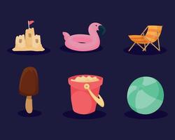 six summer vacations icons vector