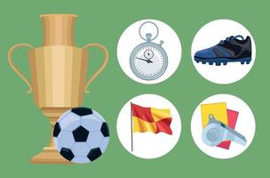 cinco iconos de fútbol soccer vector