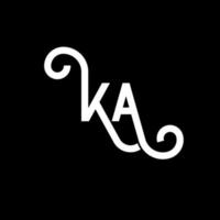 diseño de logotipo de letra ka sobre fondo negro. ka concepto creativo del logotipo de la letra de las iniciales. diseño de letras ka. ka diseño de letras blancas sobre fondo negro. logotipo de ka, ka vector