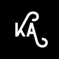 diseño de logotipo de letra ka sobre fondo negro. ka concepto creativo del logotipo de la letra de las iniciales. diseño de letras ka. ka diseño de letras blancas sobre fondo negro. logotipo de ka, ka vector