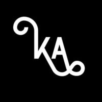 diseño de logotipo de letra ka sobre fondo negro. ka concepto creativo del logotipo de la letra de las iniciales. diseño de letras ka. ka diseño de letras blancas sobre fondo negro. logotipo de ka, ka vector