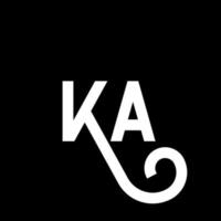 diseño de logotipo de letra ka sobre fondo negro. ka concepto creativo del logotipo de la letra de las iniciales. diseño de letras ka. ka diseño de letras blancas sobre fondo negro. logotipo de ka, ka vector