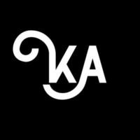 diseño de logotipo de letra ka sobre fondo negro. ka concepto creativo del logotipo de la letra de las iniciales. diseño de letras ka. ka diseño de letras blancas sobre fondo negro. logotipo de ka, ka vector