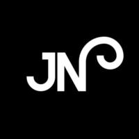 diseño del logotipo de la letra jn sobre fondo negro. concepto de logotipo de letra de iniciales creativas jn. diseño de letra jn. jn diseño de letras blancas sobre fondo negro. jn, logotipo de jn vector